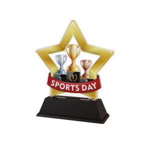 Sports Day Acrylic Trophy 13cm Complete With Engraved Plaque
